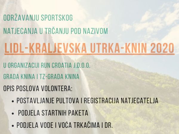 Poziv VOLONTERIMA na sudjelovanje u organizaciji utrke u Kninu